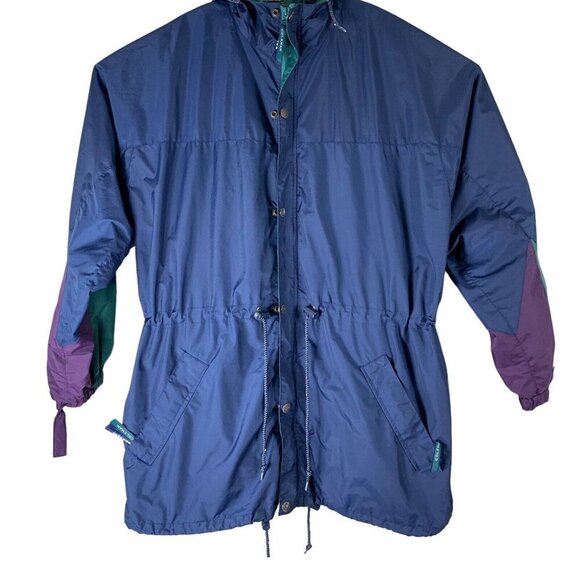 Vintage Jacket Size XL Hooded Zip Up Cinch Waist Blue Mens Coleman Outdoors